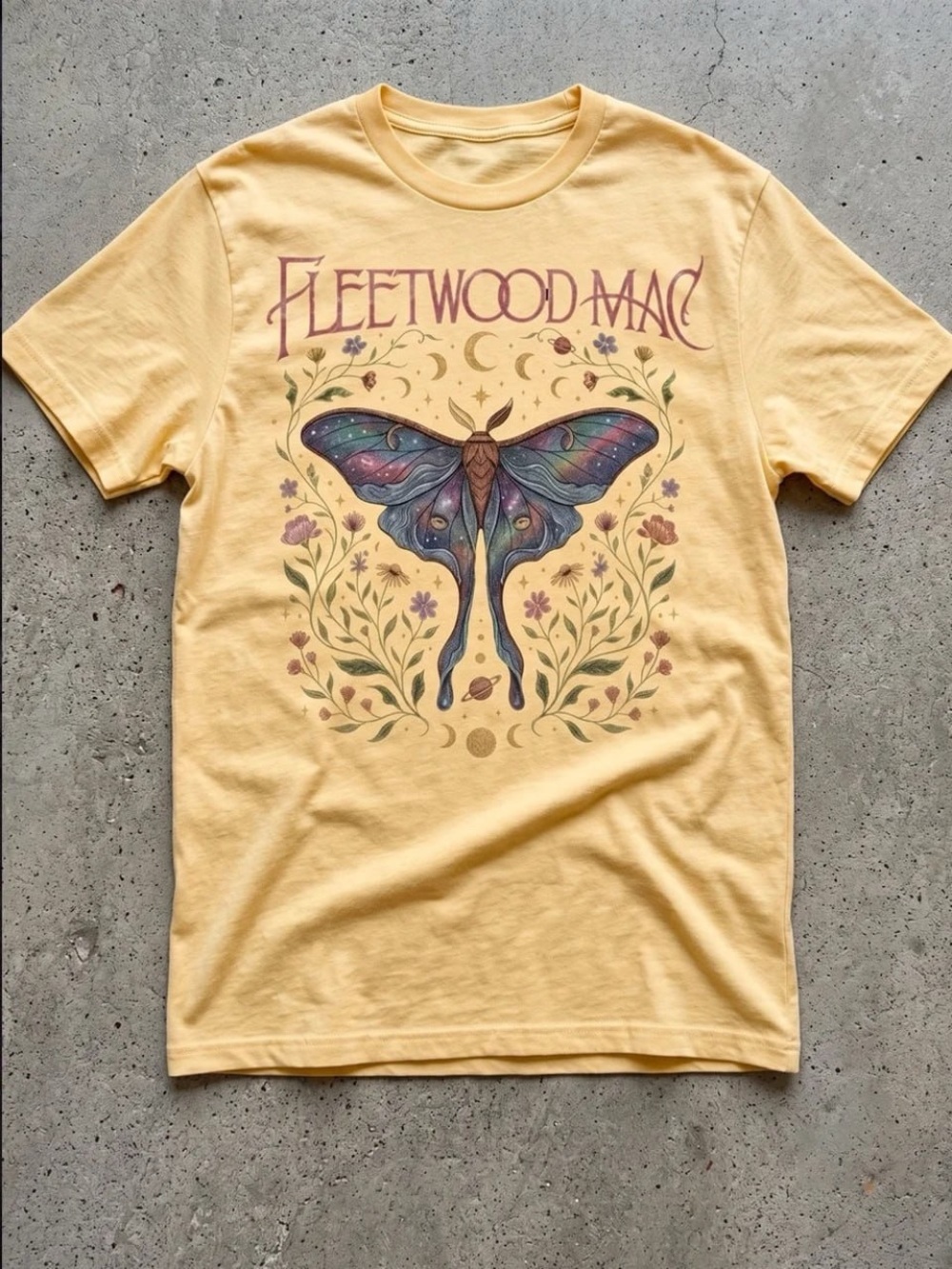Gildan Yellow Fleetwood Mac Moth Graphic Tee